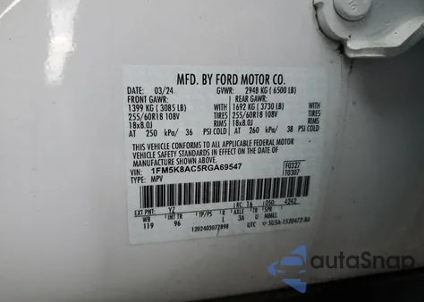 2024 Ford Explorer Police Interceptor from USA, damaged, VIN 1FM5K8AC5RGA69547